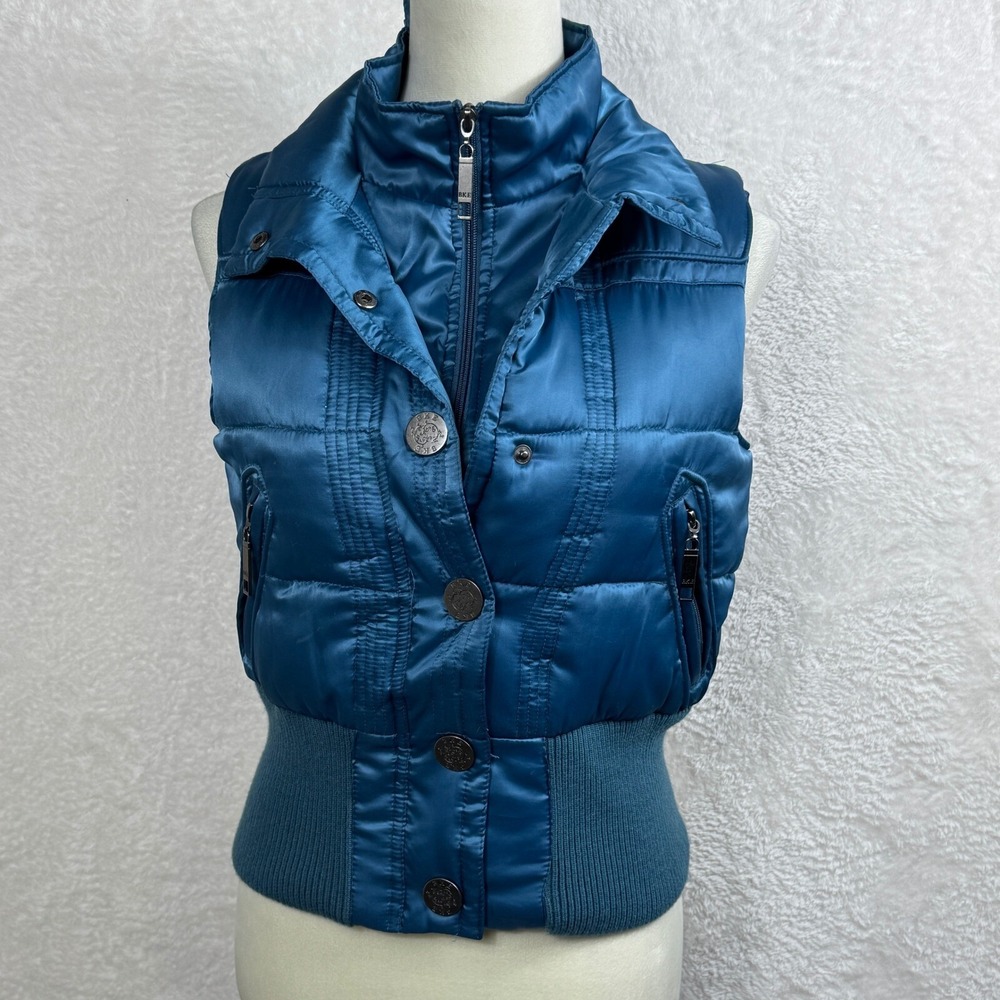 BKE Puffer Vest Teal Blue Quilted Sleeveless Zip Up Lined S‎
